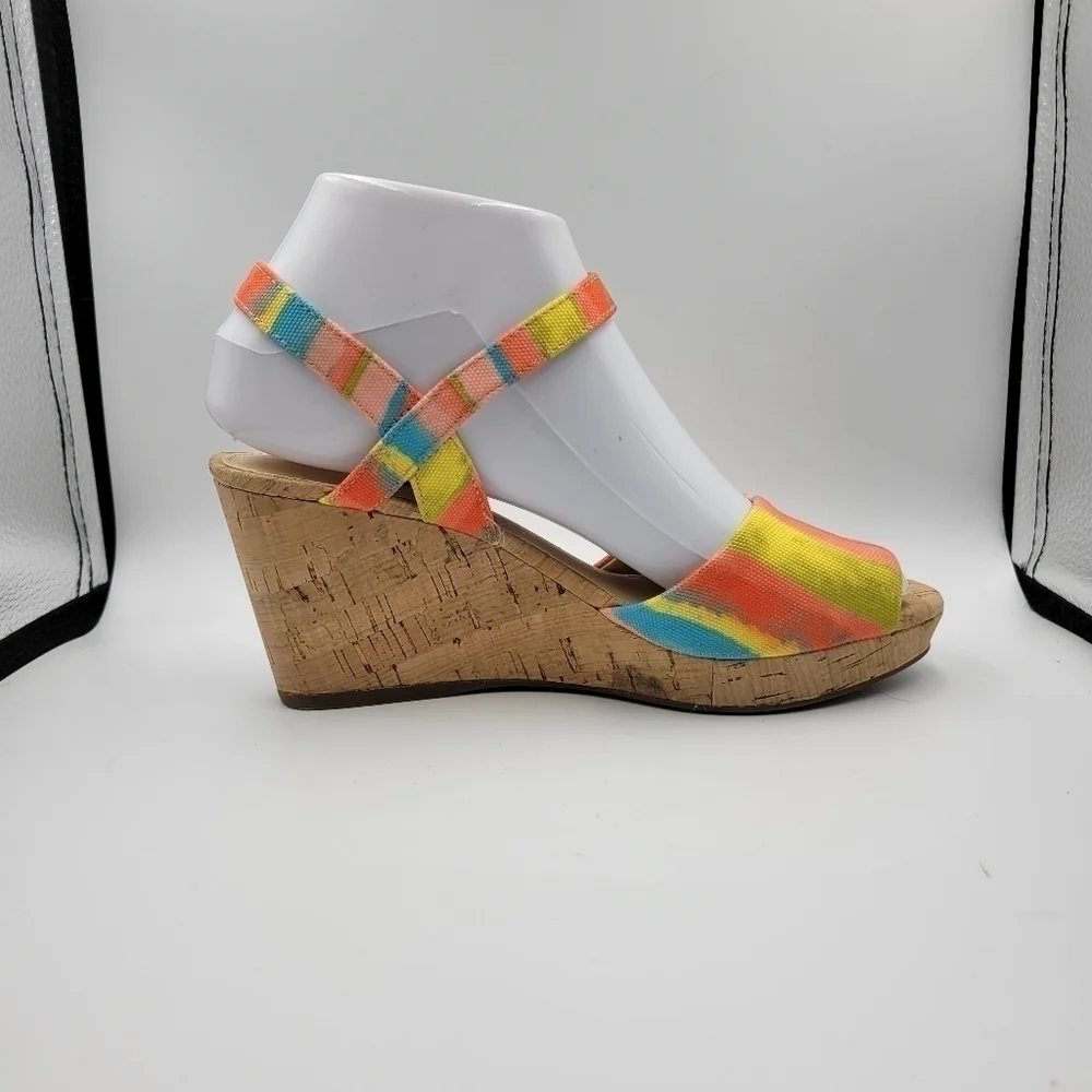 Alex Marie Bright Striped Wedge Heel Sz 6.5